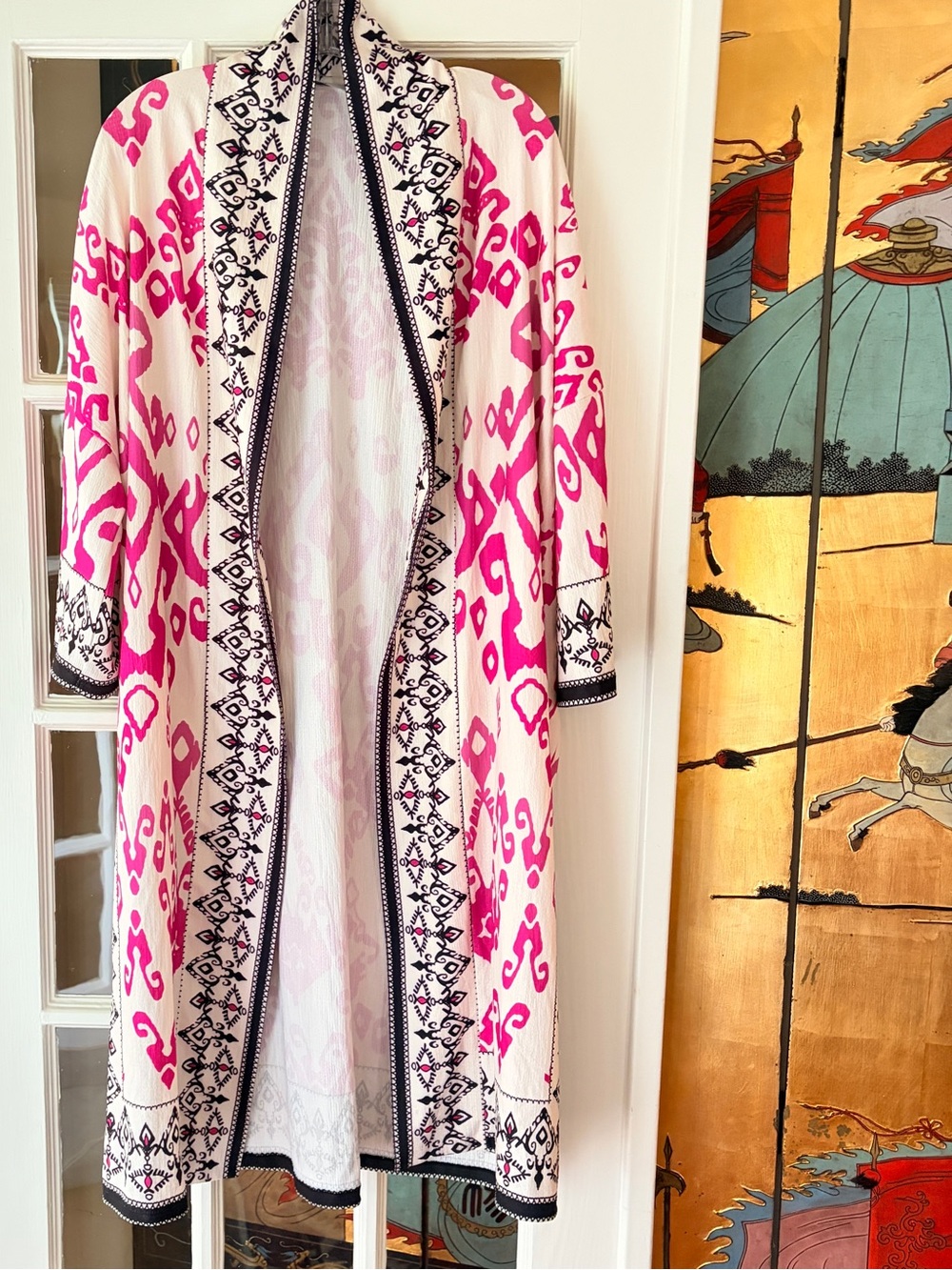 Art to Wear Long Cardigan Duster SZ XL/XXL?Boho Festival Turkey Artsy Ikat